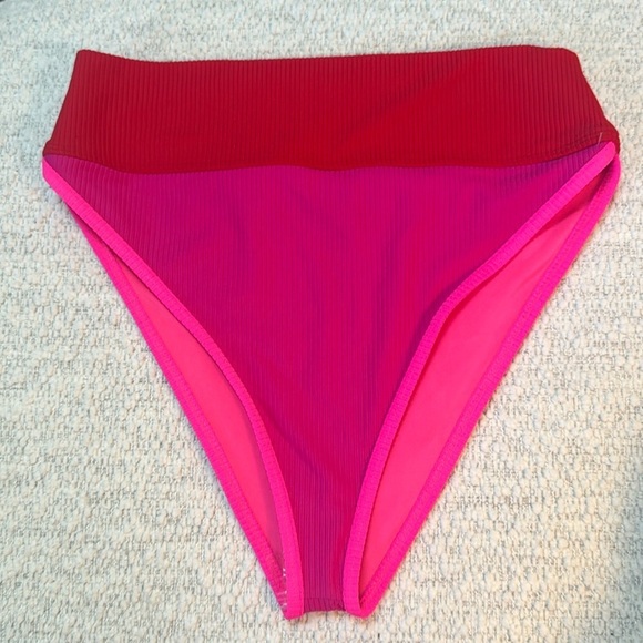 Beach Riot Emmy Bikini Bottom Fuchsia Red Neon Pink Colorblock - Picture 4 of 7